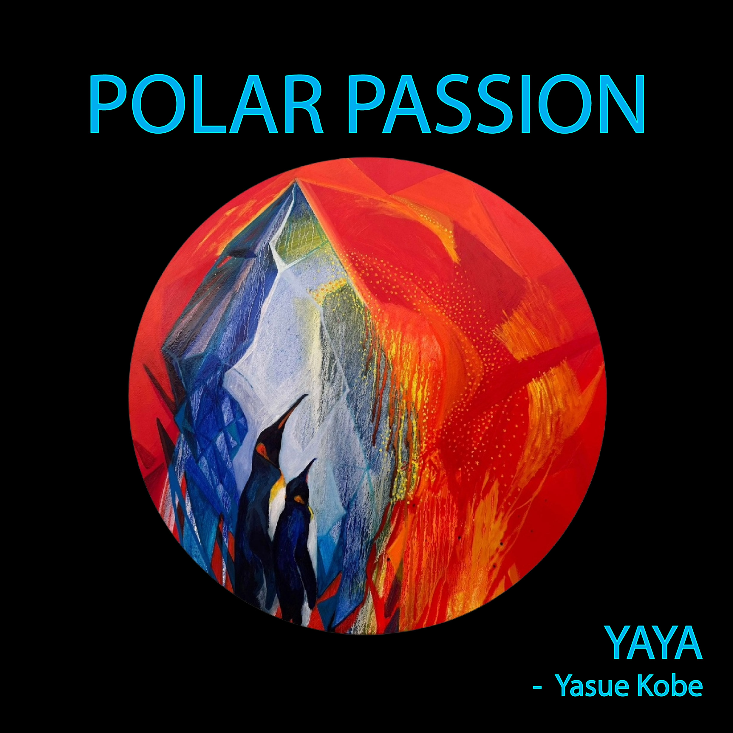 Polar Passion artwork with king penguins, glacial blue and vermilion